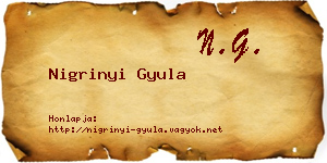 Nigrinyi Gyula névjegykártya
